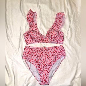 Shein Plus Size V-Neck Ruffle Bikini High Waisted